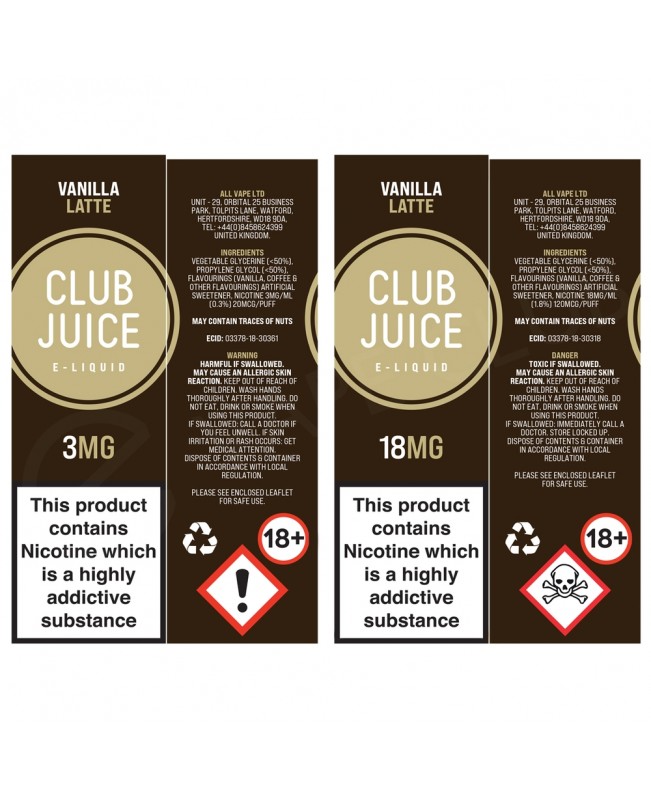 Vanilla Latte E-Liquid by Club Juice 50/50