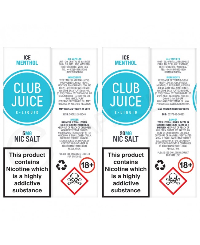 Ice Menthol Nic Salt E-Liquid by Club Juice