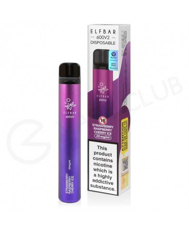 Strawberry Raspberry Cherry Ice Elf Bar 600 V2 Disposable Vape