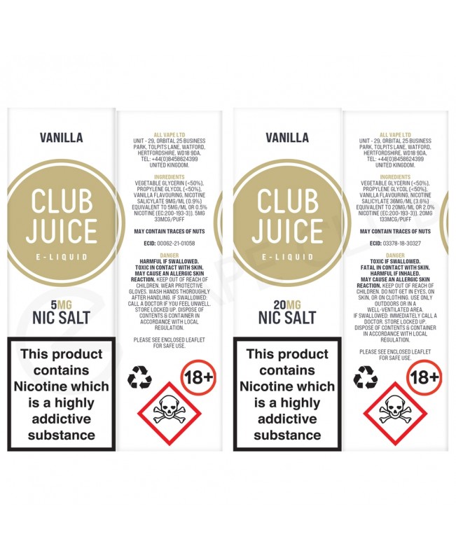 Vanilla Nic Salt E-Liquid by Club Juice