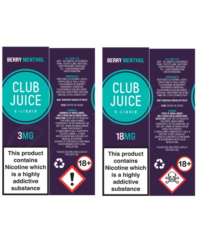 Berry Menthol E-Liquid by Club Juice 50/50