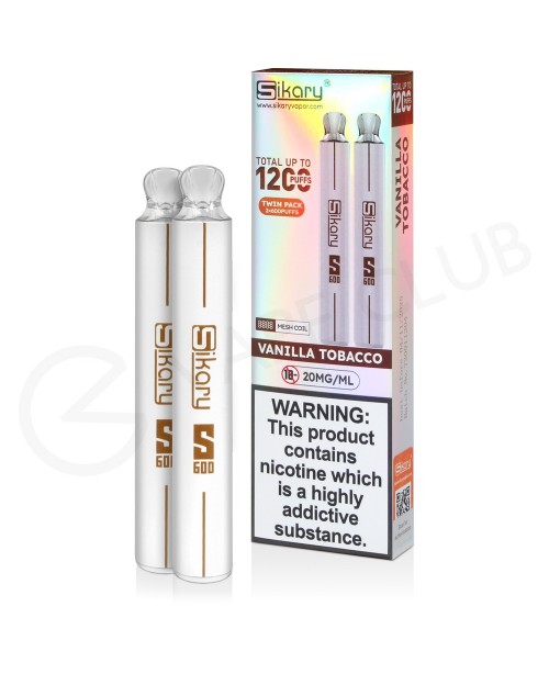 Vanilla Tobacco Sikary S600 Disposable Vape Twin P...