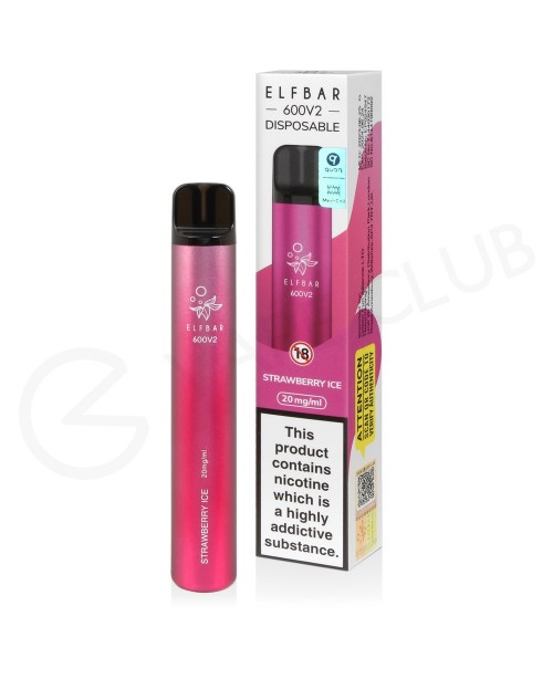 Strawberry Ice  Elf Bar 600 V2 Disposable Vape