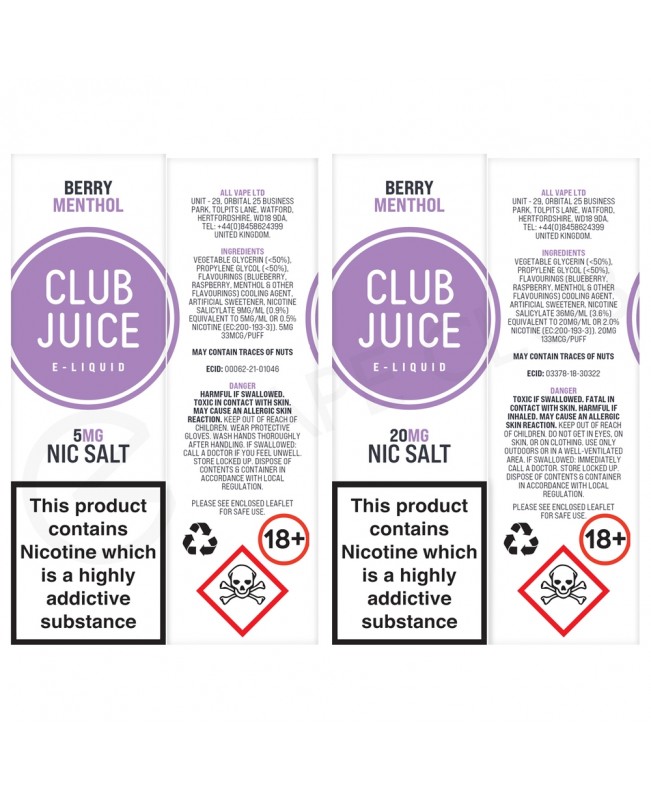 Berry Menthol Nic Salt E-Liquid by Club Juice