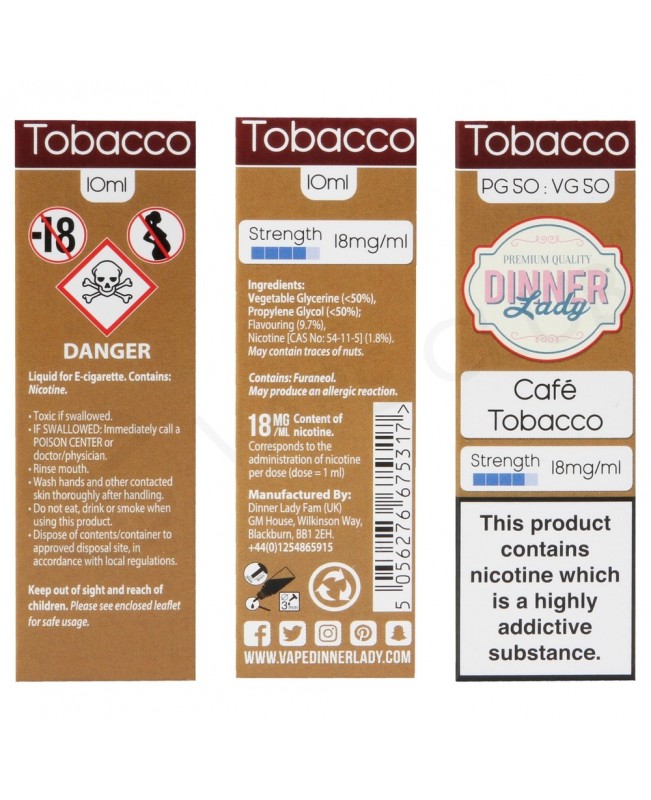 Cafe Tobacco E-Liquid by Dinner Lady 50/50