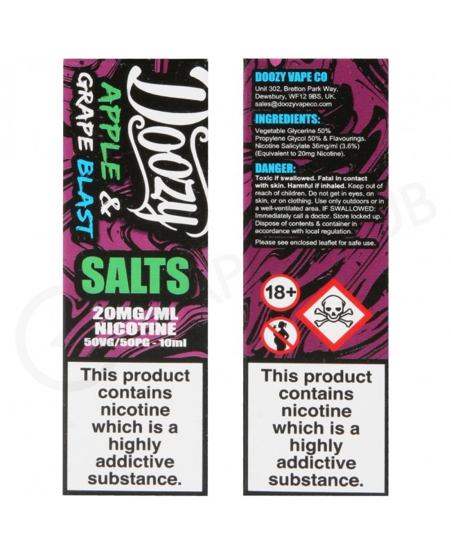 Apple & Grape Blast Nic Salt E-Liquid by Doozy Salts