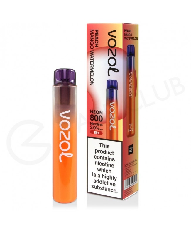 Peach Mango Watermelon Vozol Bar Neon 800 Disposable Vape