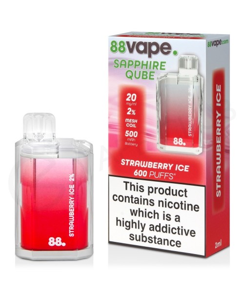 Strawberry Ice 88Vape Sapphire Qube Disposable Vap...