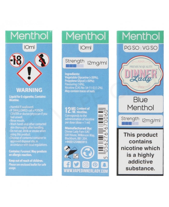 Blue Menthol E-Liquid by Dinner Lady 50/50