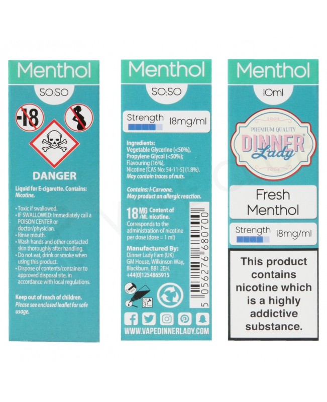 Fresh Menthol E-Liquid by Dinner Lady 50/50